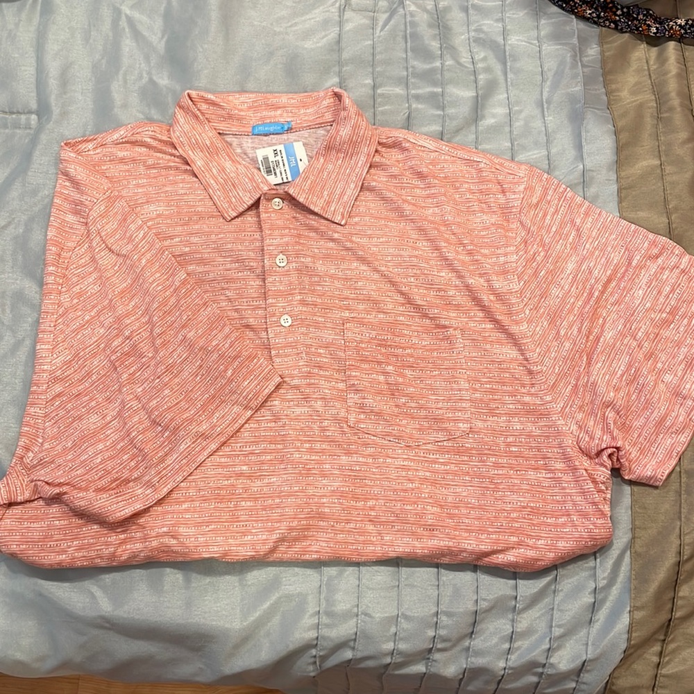 J.McLaughlin men’s marlon knit collared tee in Coral Size XXL